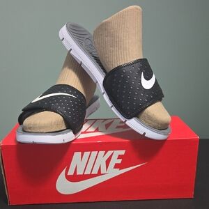 Nike Men's Black and White Adjustable Slide Sandals